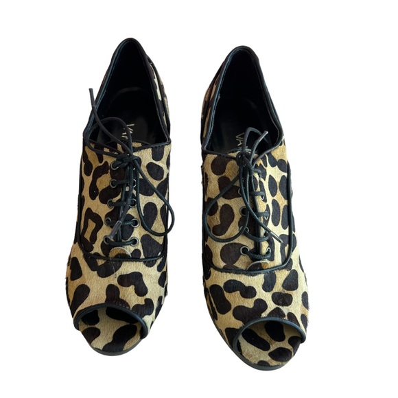 Van Eli Brown Leopard Print Fur Open Toe Booties - Picture 2 of 10